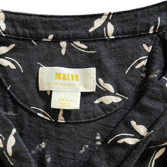 Anthropologie Maeve Winona Babydoll Tunic Top Black White Cotton 3/4 Sleeve Sz S - Picture 6 of 14